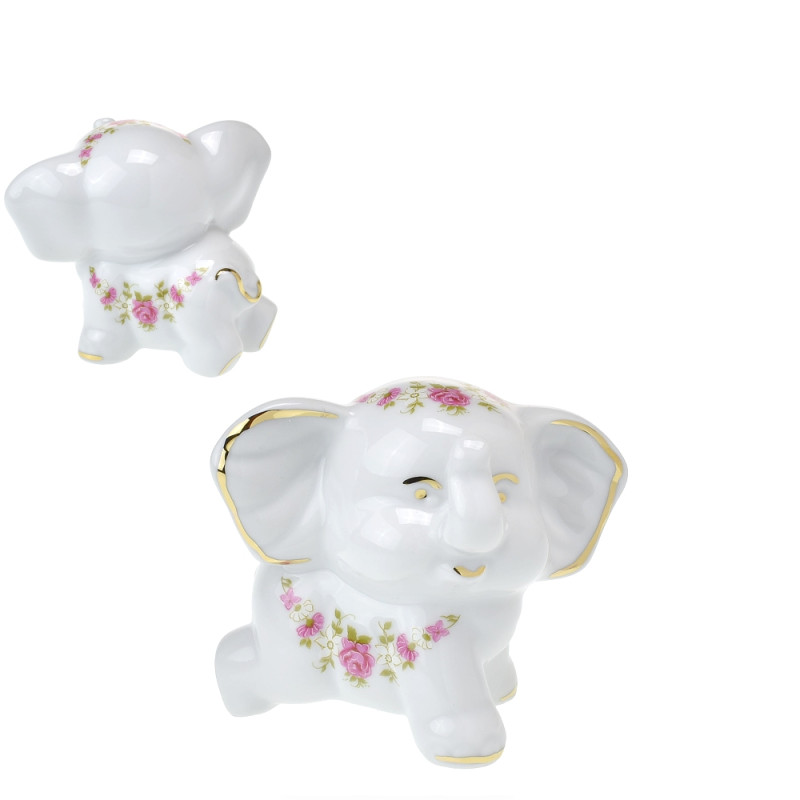 Slon Bimbo dekor girlanda z růžiček - bílý porcelán