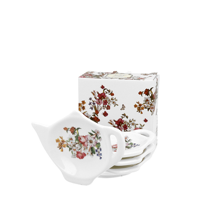 Miska na čajový sáček - Vintage květiny (bílý podklad) - sada 4 ks