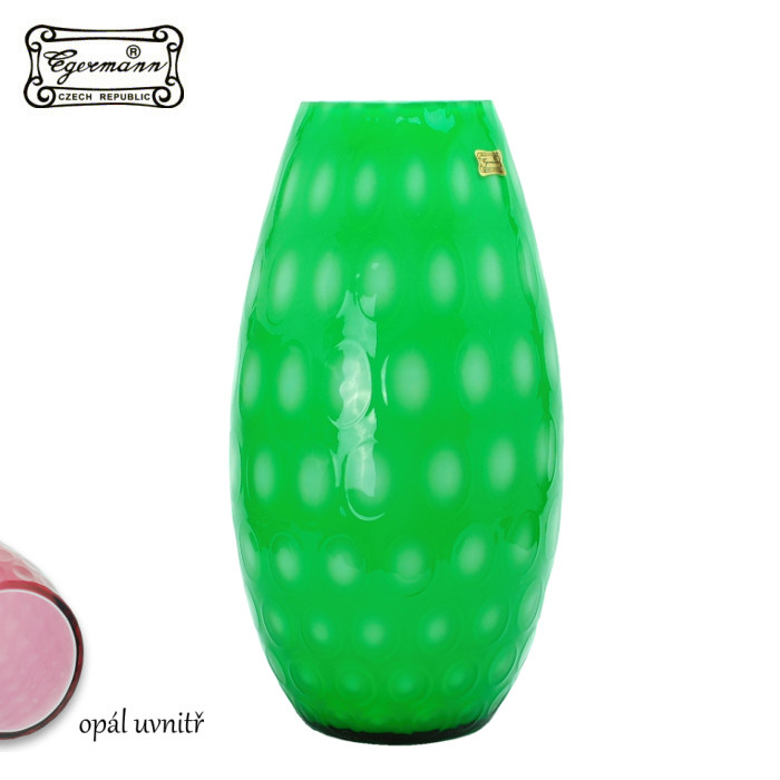 Váza 32,5 cm dvojité sklo zelená/opál