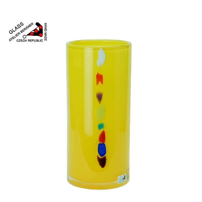 Váza 22 cm z hutního skla žlutá, ruční výroba z atelieru Beránek