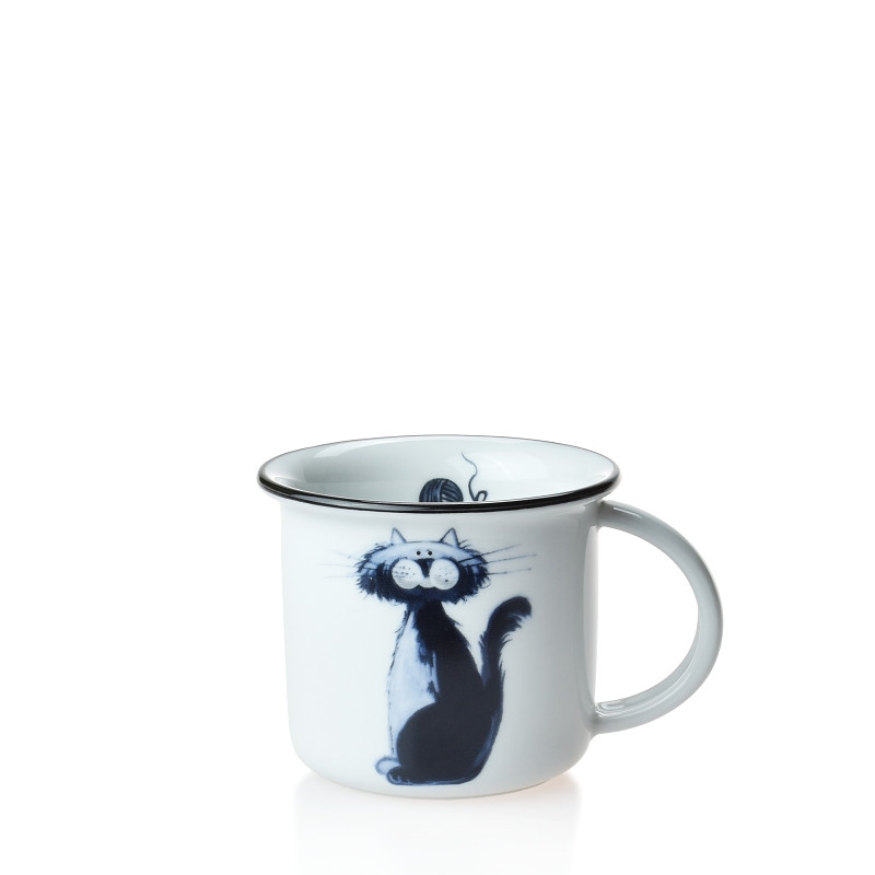 Hrnek Tina porcelánový plecháček 100 ml espresso - kočky s černou linkou