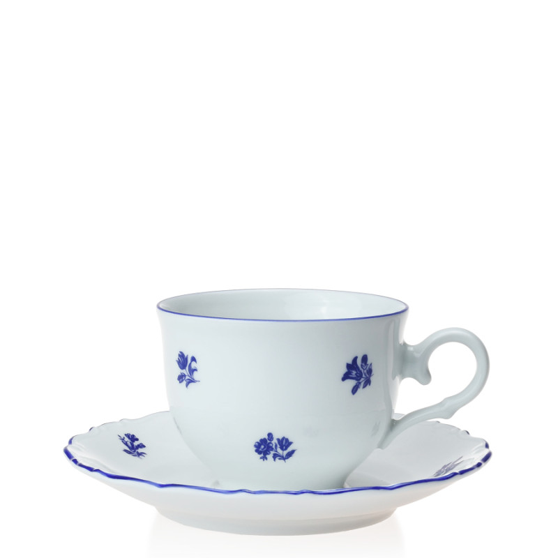 Šálek nízký s podšálkem na čaj Ophelia modrá házenka s modrou linkou