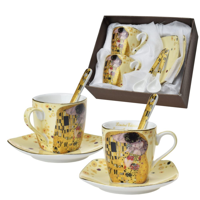 Šálek s podšálkem na espresso 80 ml s porcelánovou lžičkou Gustav Klimt 