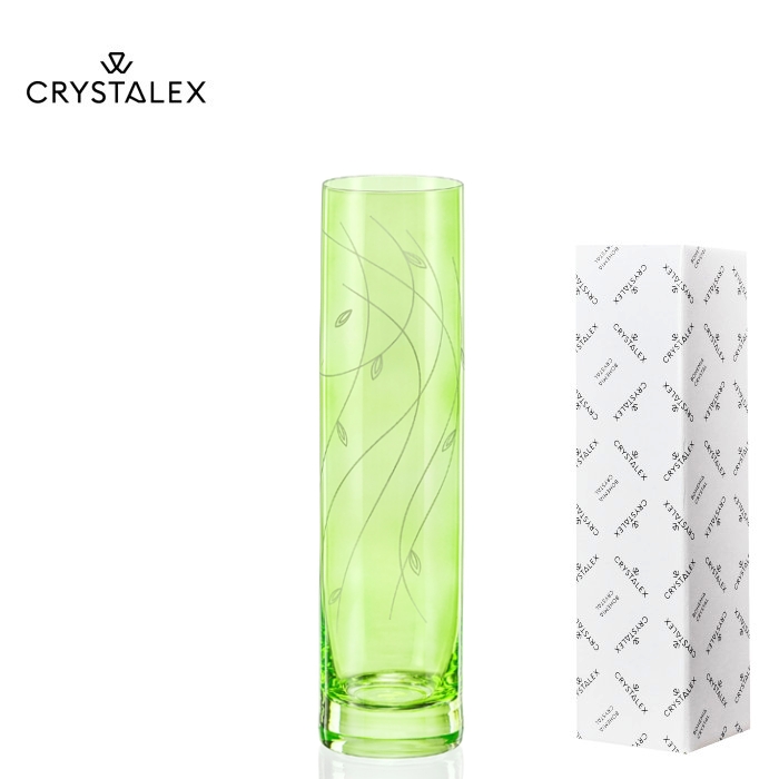 Váza 24 cm válec K0802 zelená s jemnými lístečky