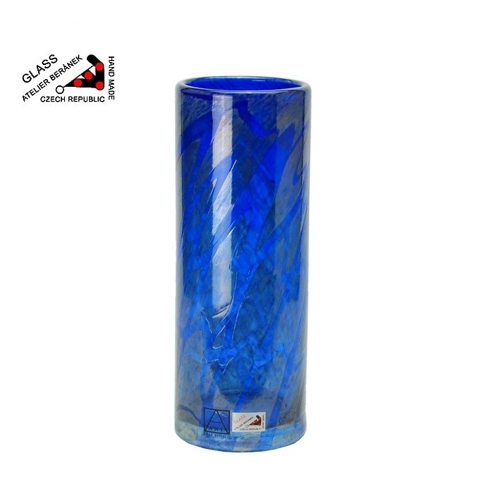 Váza 20 cm z hutního skla kobaltová, ruční výroba z atelieru Beránek