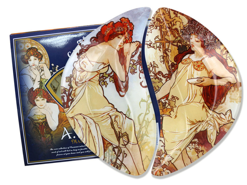 Dekorativní skleněné talíře 2 ks Alfons Mucha 
