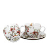 Šálek s podšálkem na čaj, cappuccino - vintage květiny (bílý podklad) - sada 2 ks