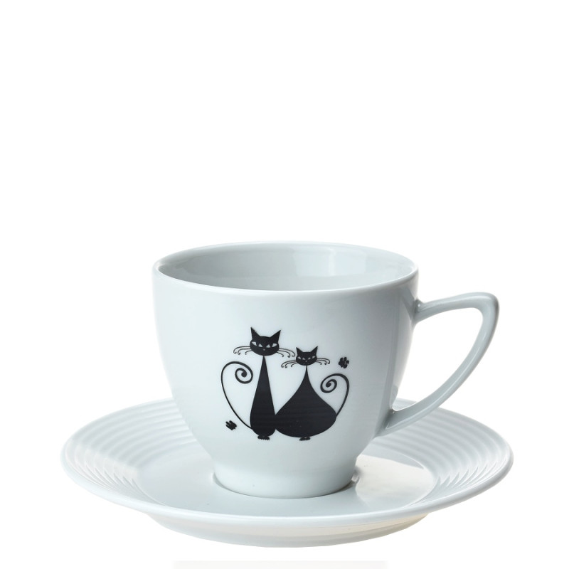 Šálek s podšálkem na kávu 150 ml Lea Black Cats mix dekorů II.jakost