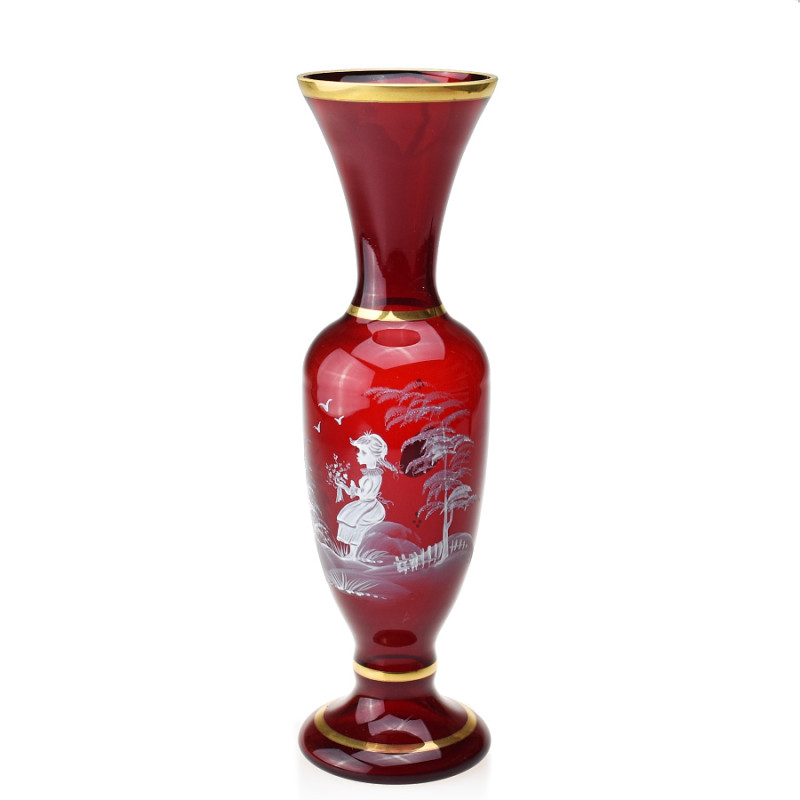 Váza 27 cm rubínová - ruční malba - děvčátko