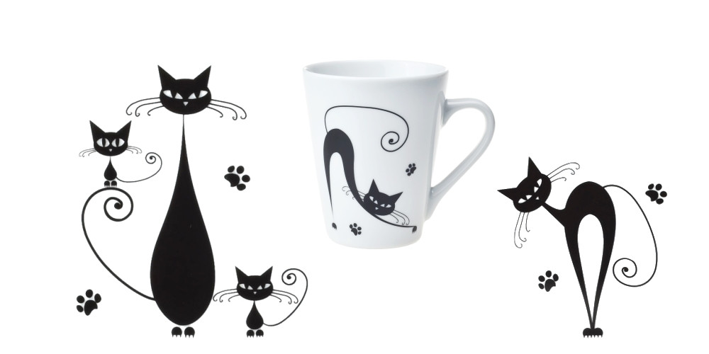Černé kočky na českém porcelánu
