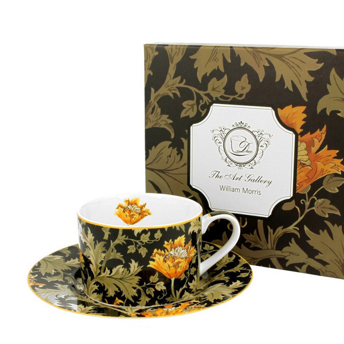 Šálek s podšálkem na kávu, čaj - William Morris - Chryzantémy