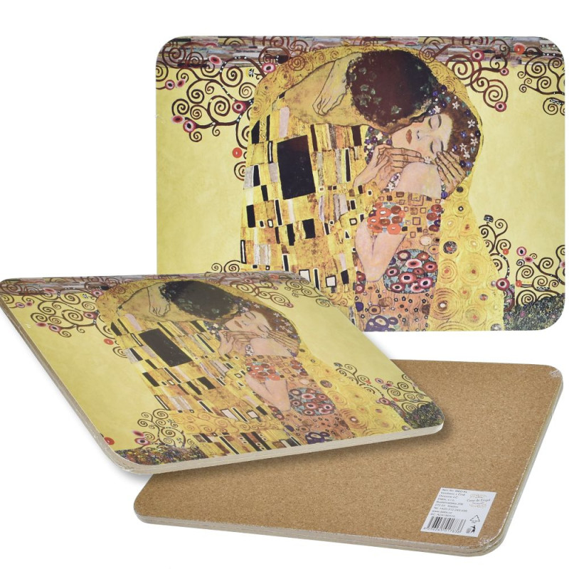 Korkové prostírání 29 x 21 cm Gustav Klimt - Polibek - sada 2 ks