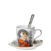 Šálek s podšálkem na espresso 80 ml s porcelánovou lžičkou Alfons Mucha - Topaz (světlá verze) - sada 2 ks